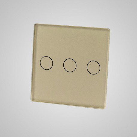 Włącznik dotykowy Touchme: mały panel dotykowy 47x47mm szklany, łącznik potrójny, złoty